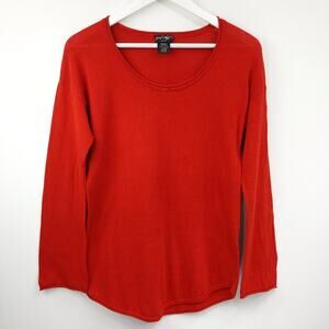 Lord & Taylor long sleeve scoop neck knit top curved hem Petite M PM